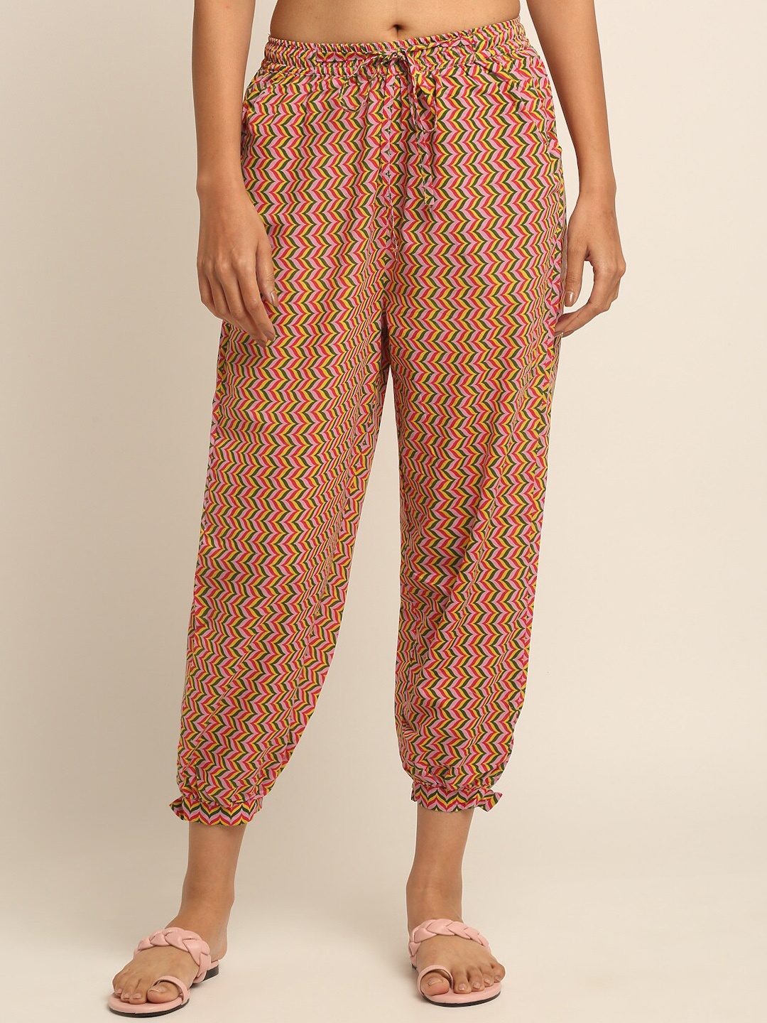 

EK BY EKTA KAPOOR Women Pink Printed Cotton Smart Loose Fit Dhoti Style Trousers