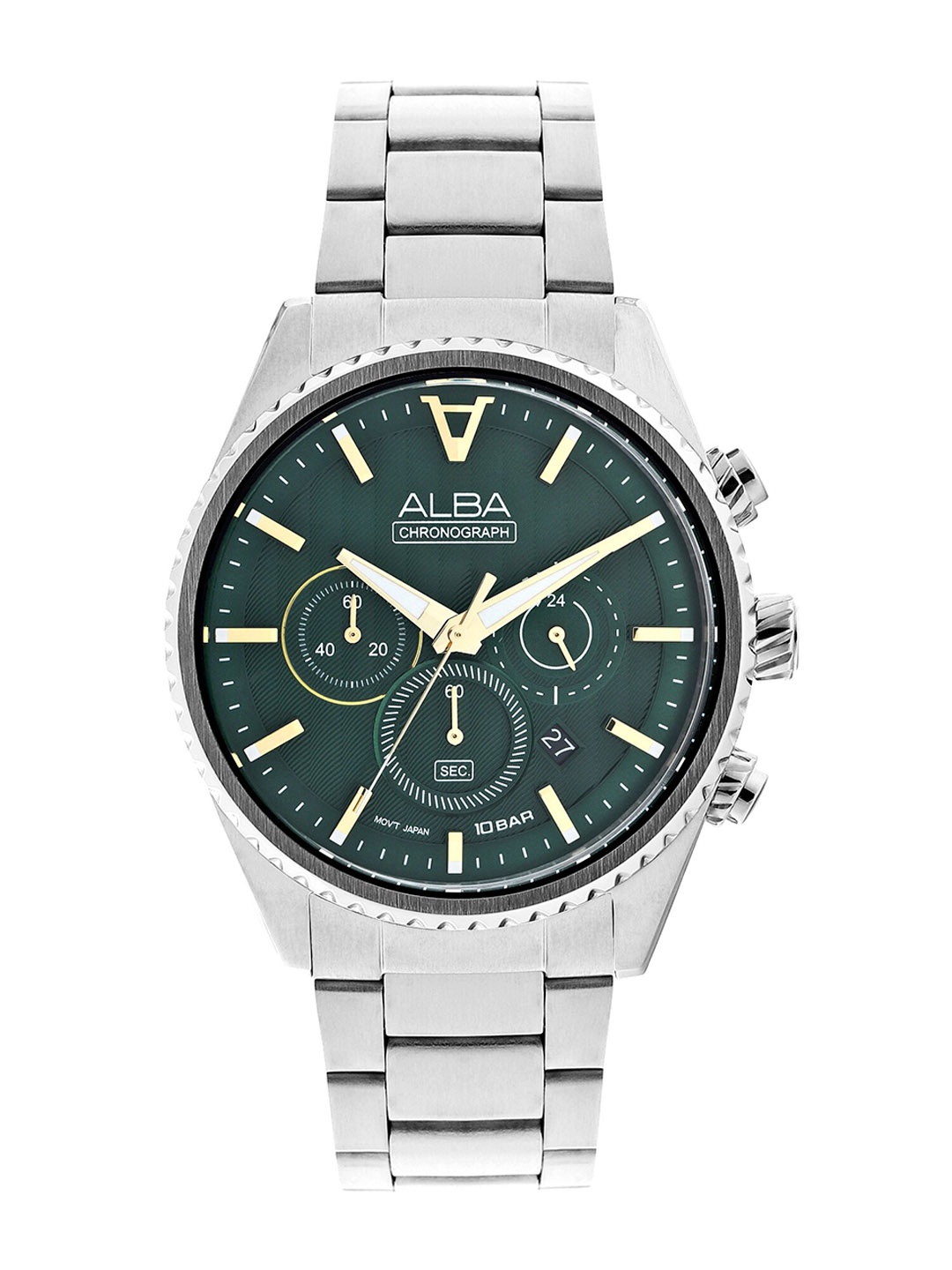 

Alba Men Green Dial & Silver Toned Stainless Steel Bracelet Style Straps Analogue Watch