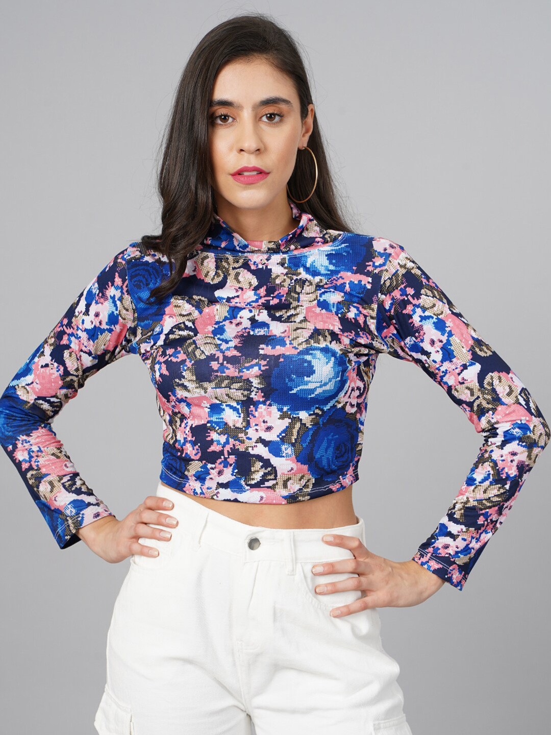 

SCORPIUS Women Blue Floral Print Crop Top