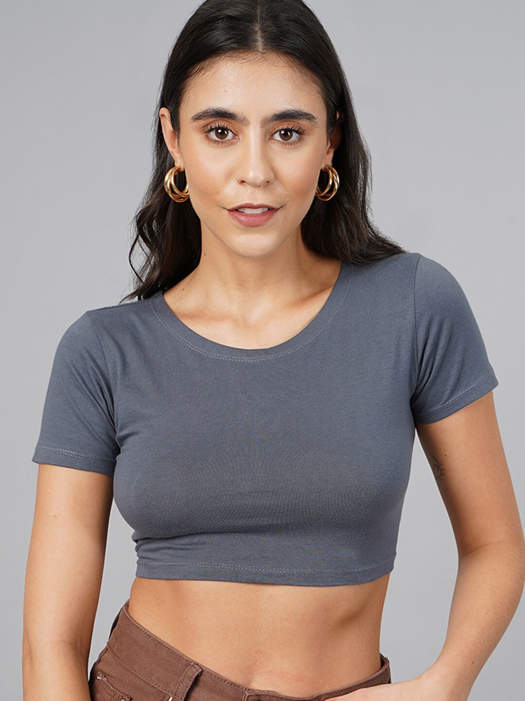 

SCORPIUS Women Grey Styled Back Top