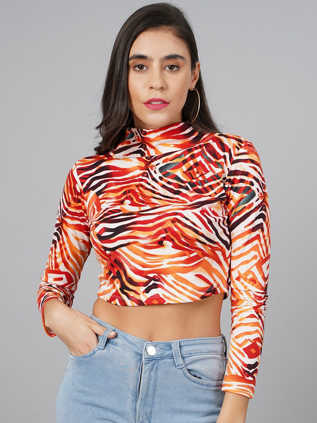 

SCORPIUS Orange & White Print Crop Top