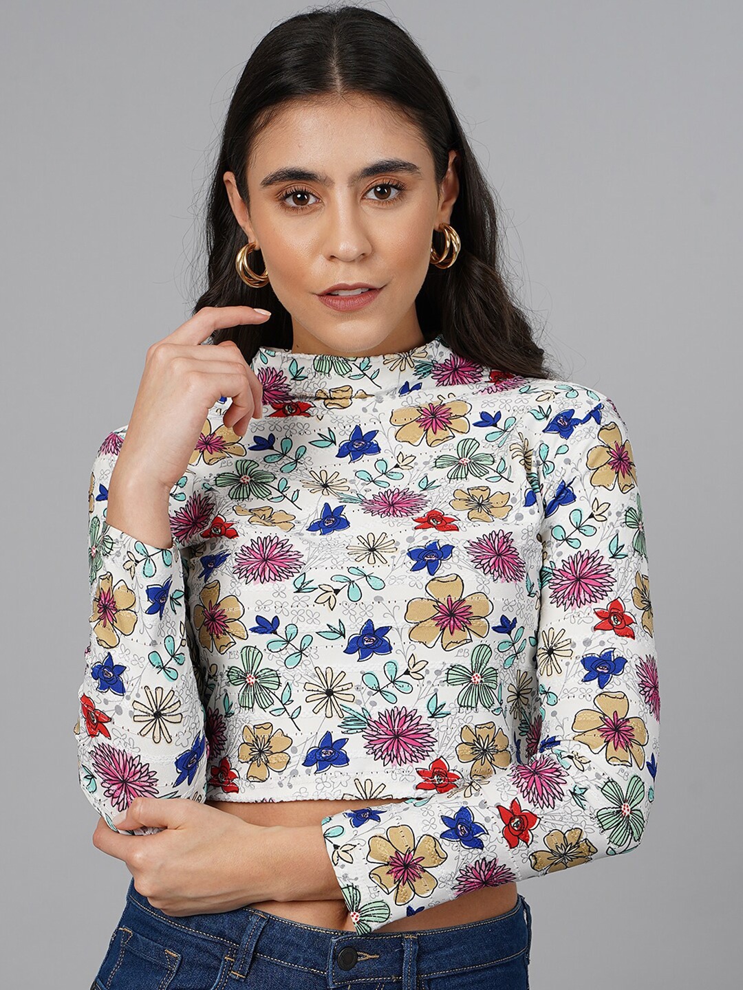 

SCORPIUS Women White Floral Printed Top