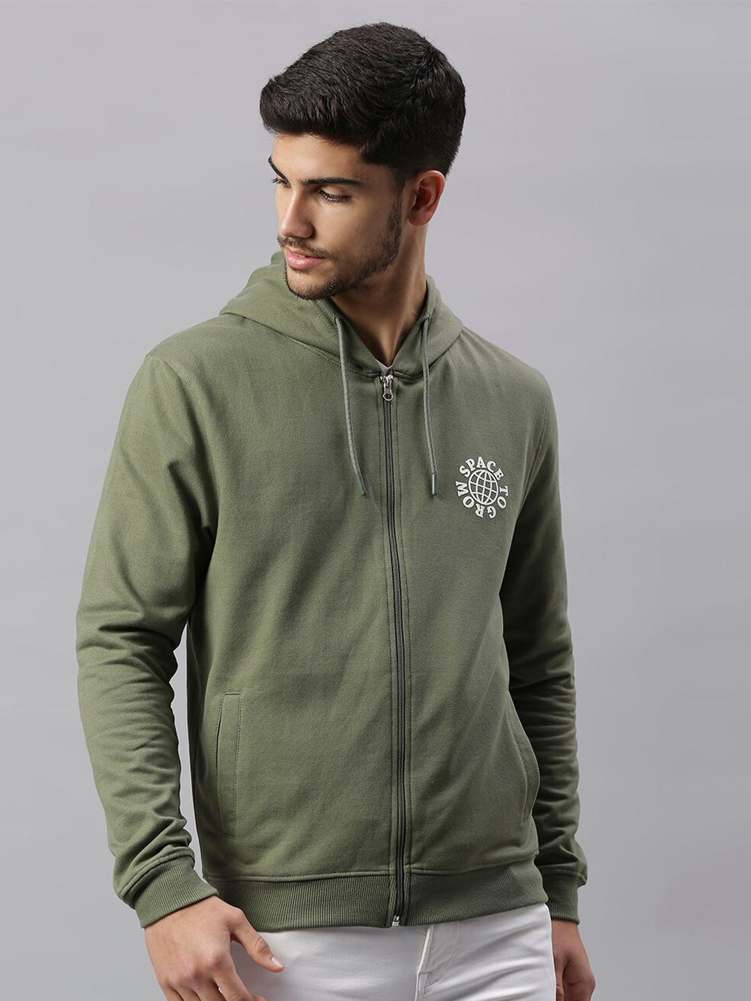 

Dennis Lingo Men Olive Green Hooded Cotton Sweatshirt