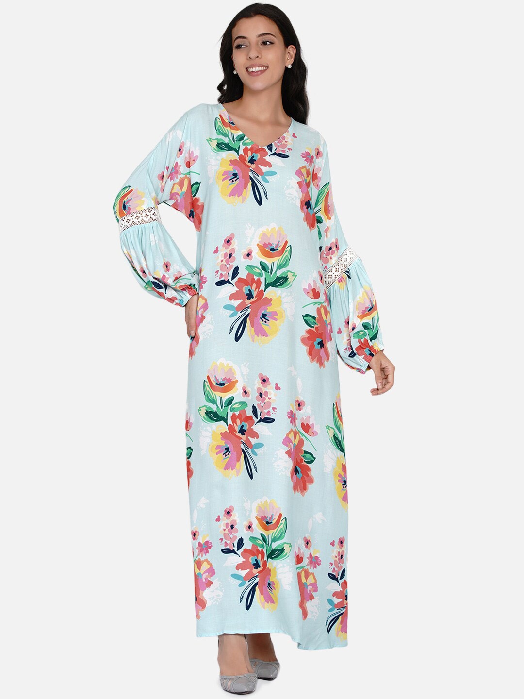 

The Kaftan Company Blue Floral Maxi Maxi Dress