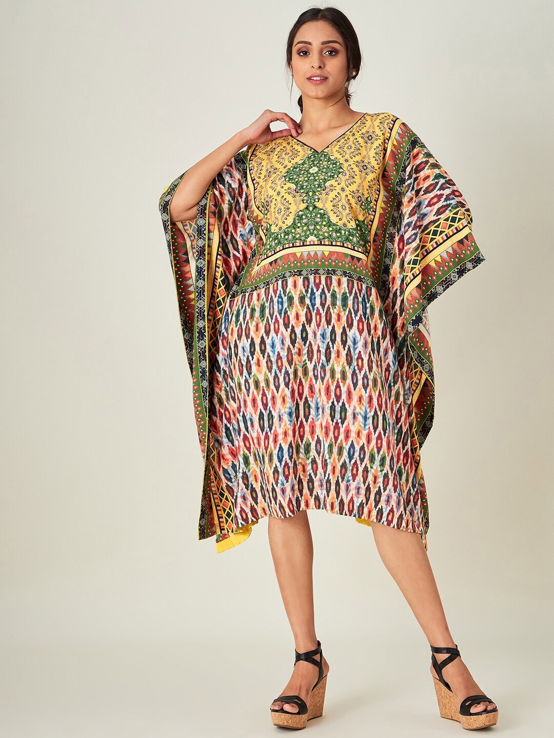 

The Kaftan Company Yellow & Green Printed Kaftan Midi Dress