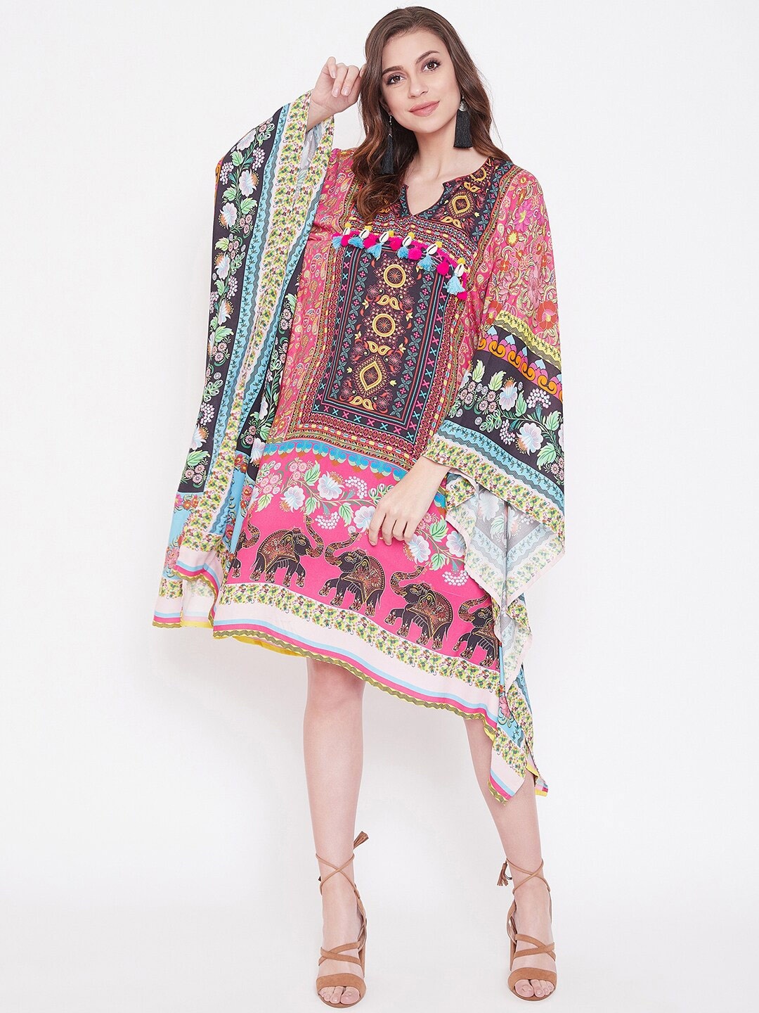 

The Kaftan Company Pink & Black Floral Kaftan Dress