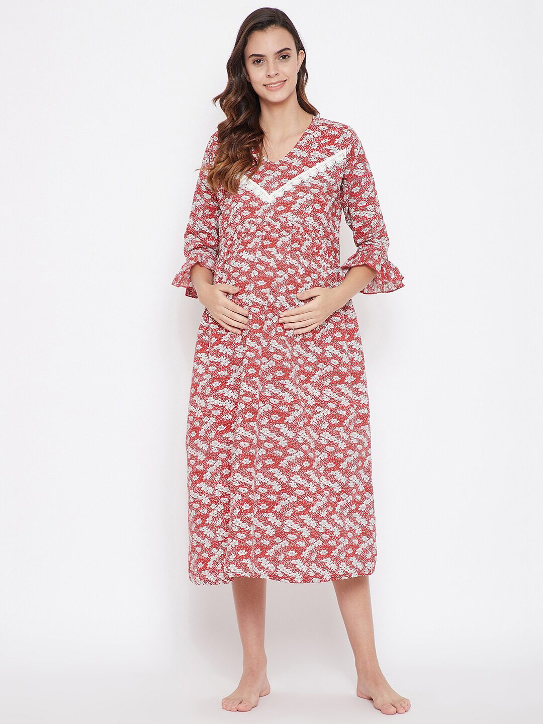 

The Kaftan Company Red Floral Printed Maternity A-Line Midi Dress
