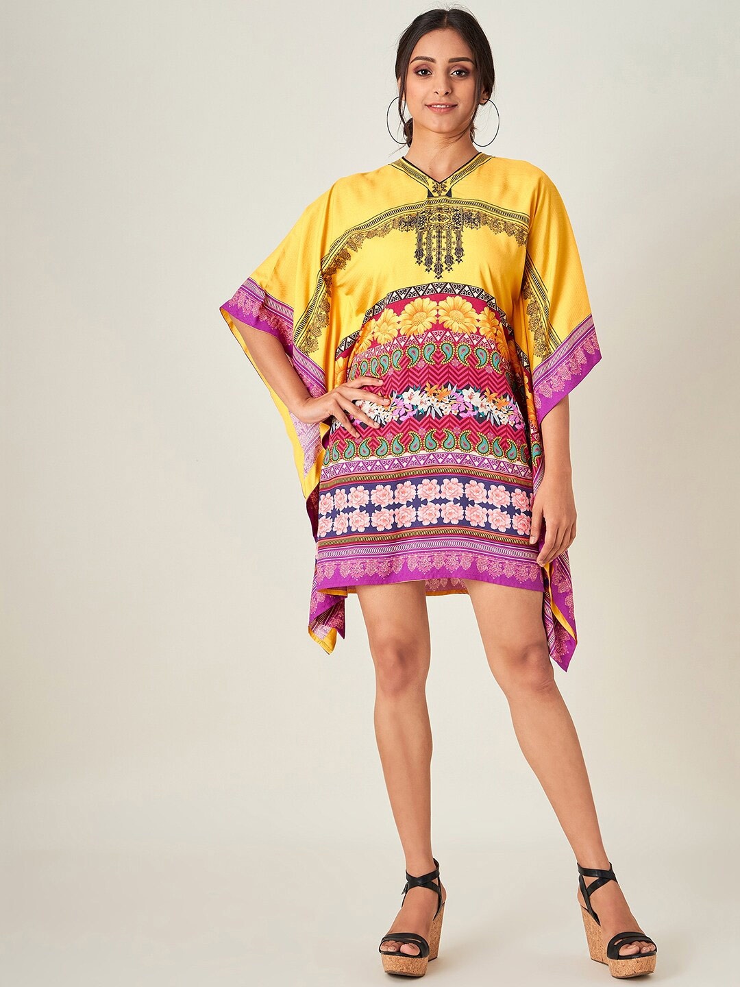 

The Kaftan Company Yellow Floral Kaftan Dress