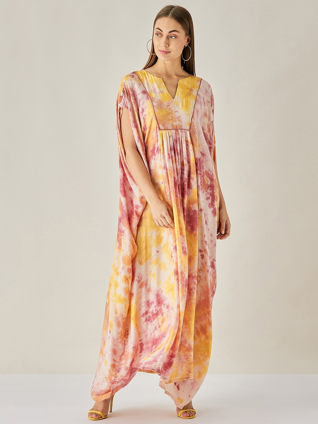 

The Kaftan Company Pink Floral Printed Maxi Kaftan Dress