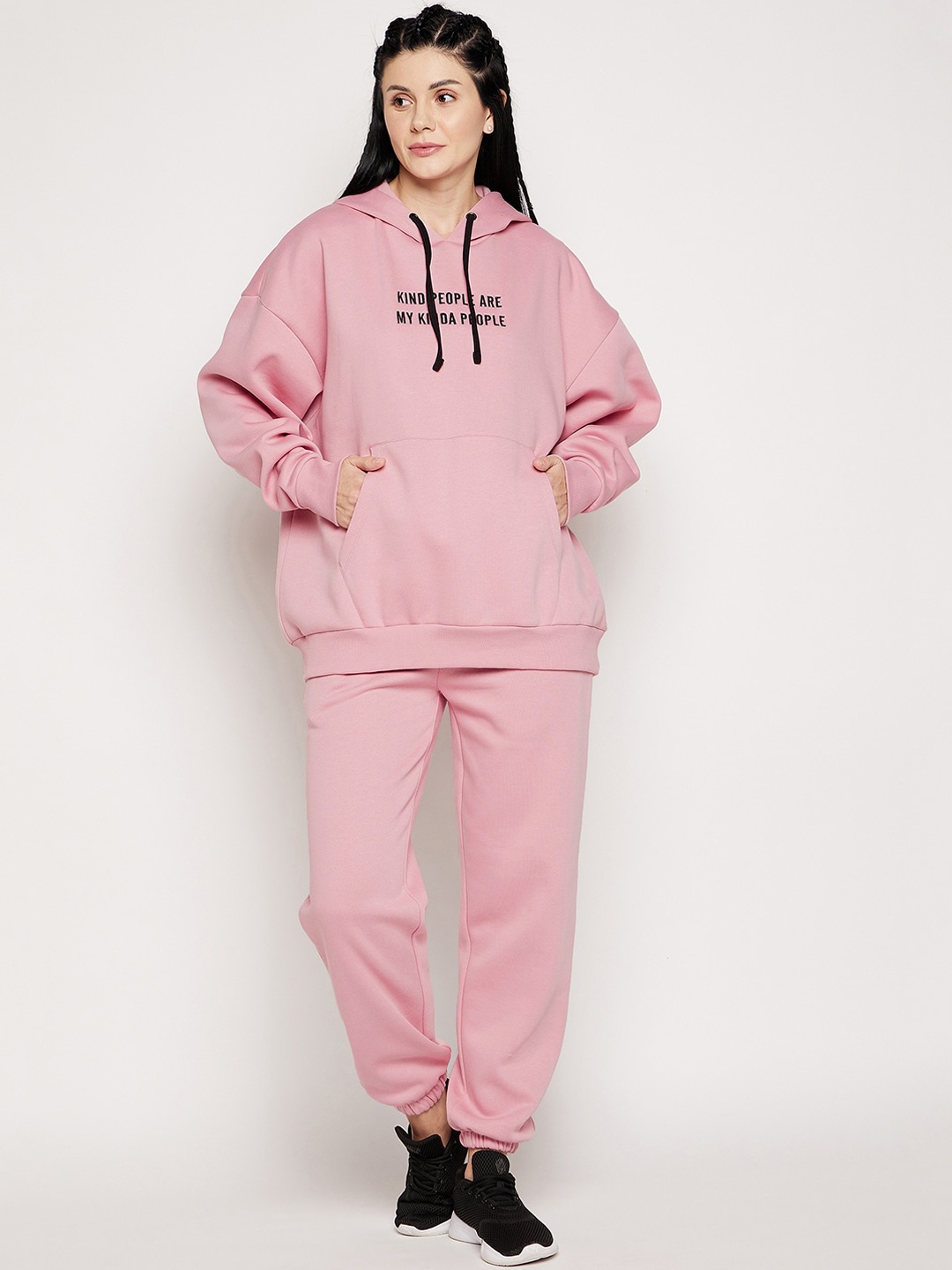 

EDRIO Women Pink Embroidered Oversized Fleece Tracksuits