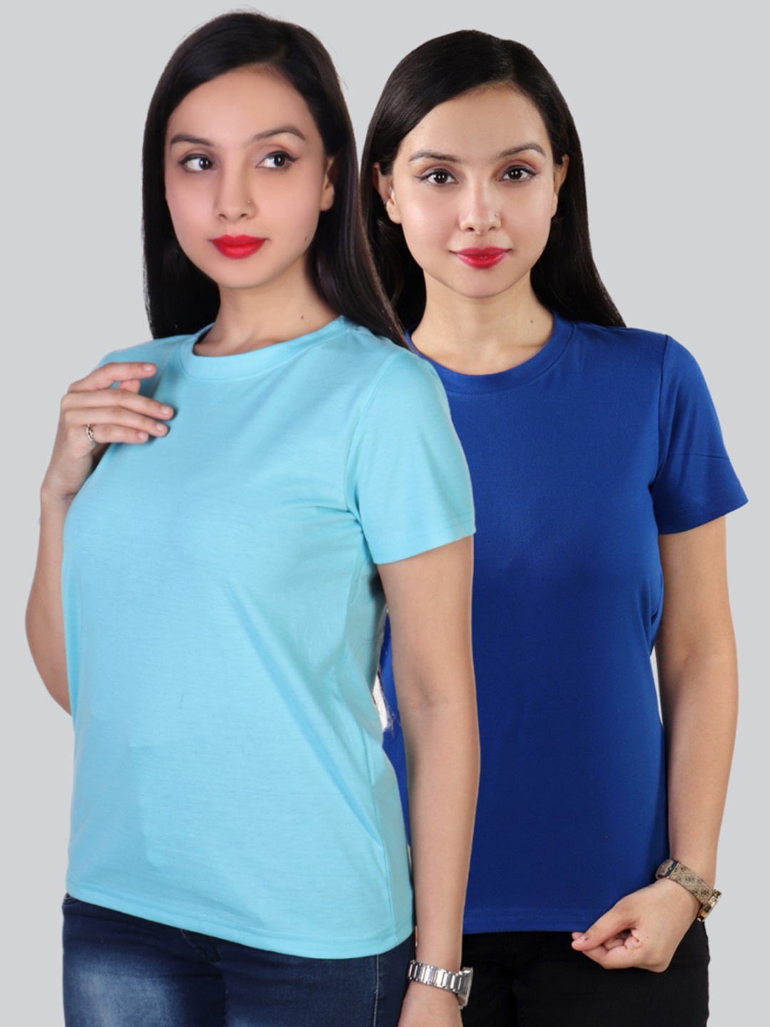 

The Label Bar Women Turquoise Blue & Blue Pack Of 2 Cotton T-shirt