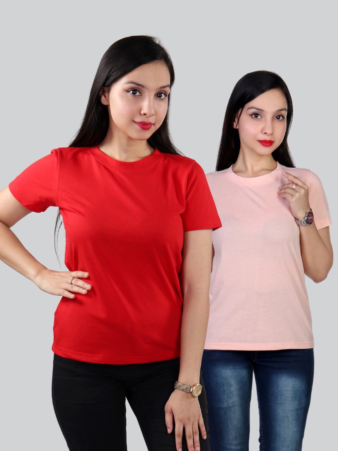 

The Label Bar Women Rust & Peach-Coloured Pack Of 2 Cotton T-shirts