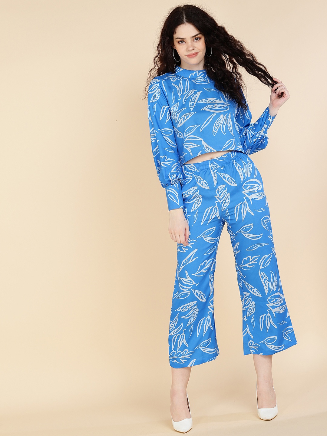 

Sangria Women Blue & White Printed Co-Ords