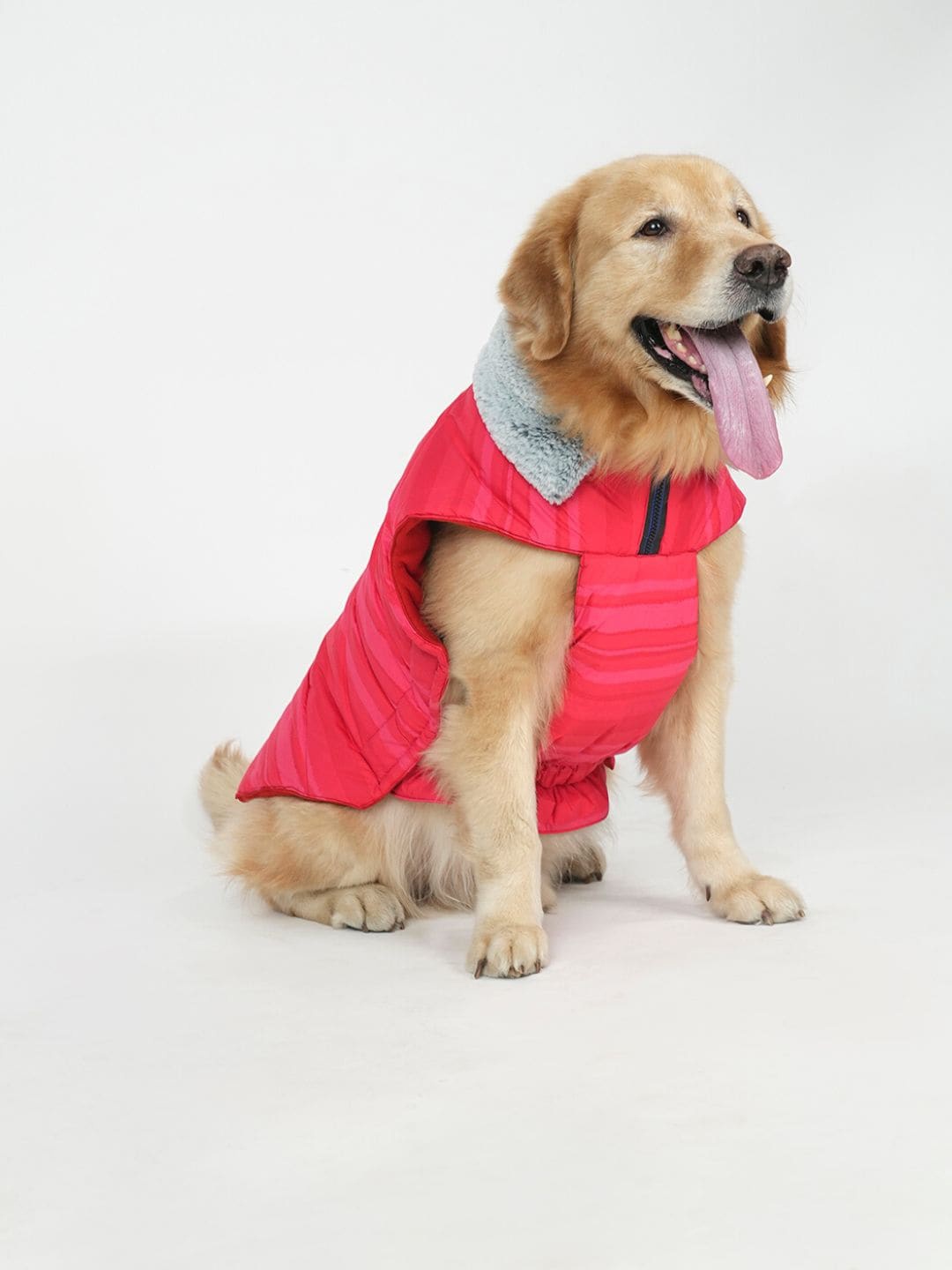 

thepawpstarco Pink & Grey Striped Polyester Dog Jacket