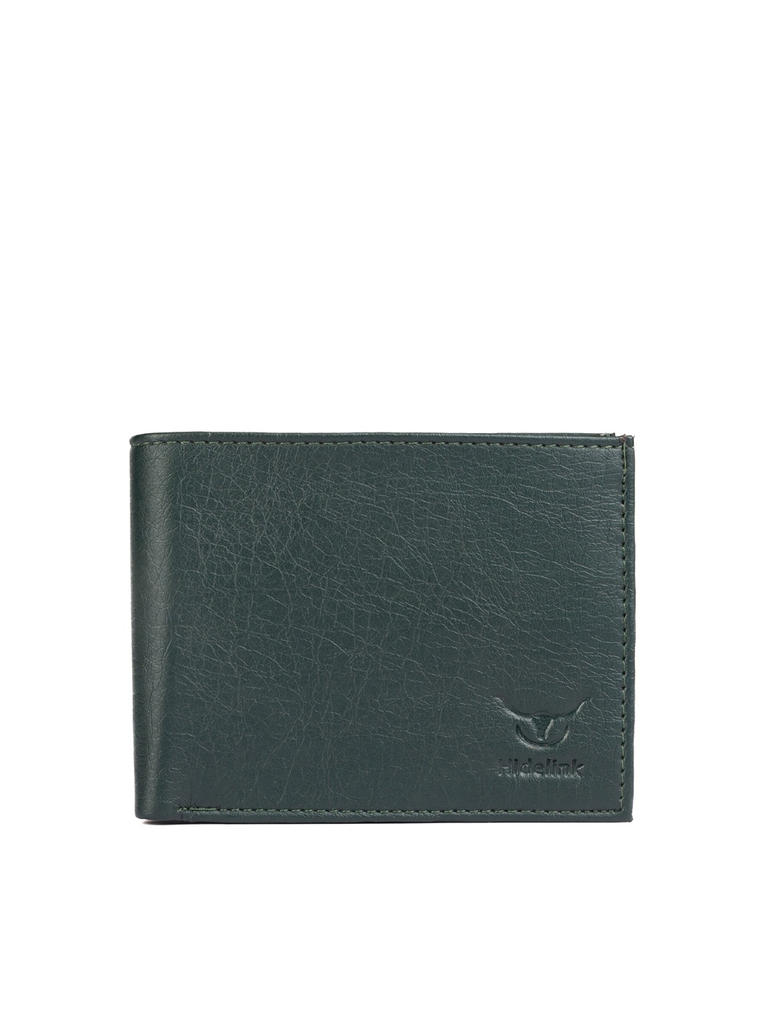 

Hidelink Men Green Textured Two Fold Wallet