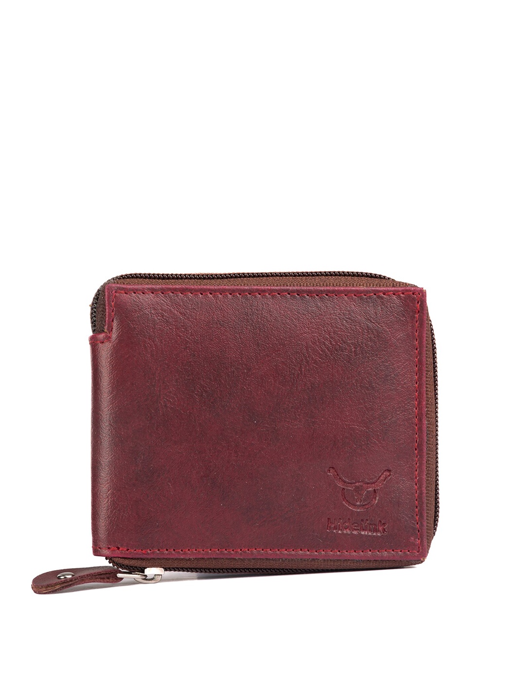 

Hidelink Men Maroon Printed Zip Around Two Fold Wallet