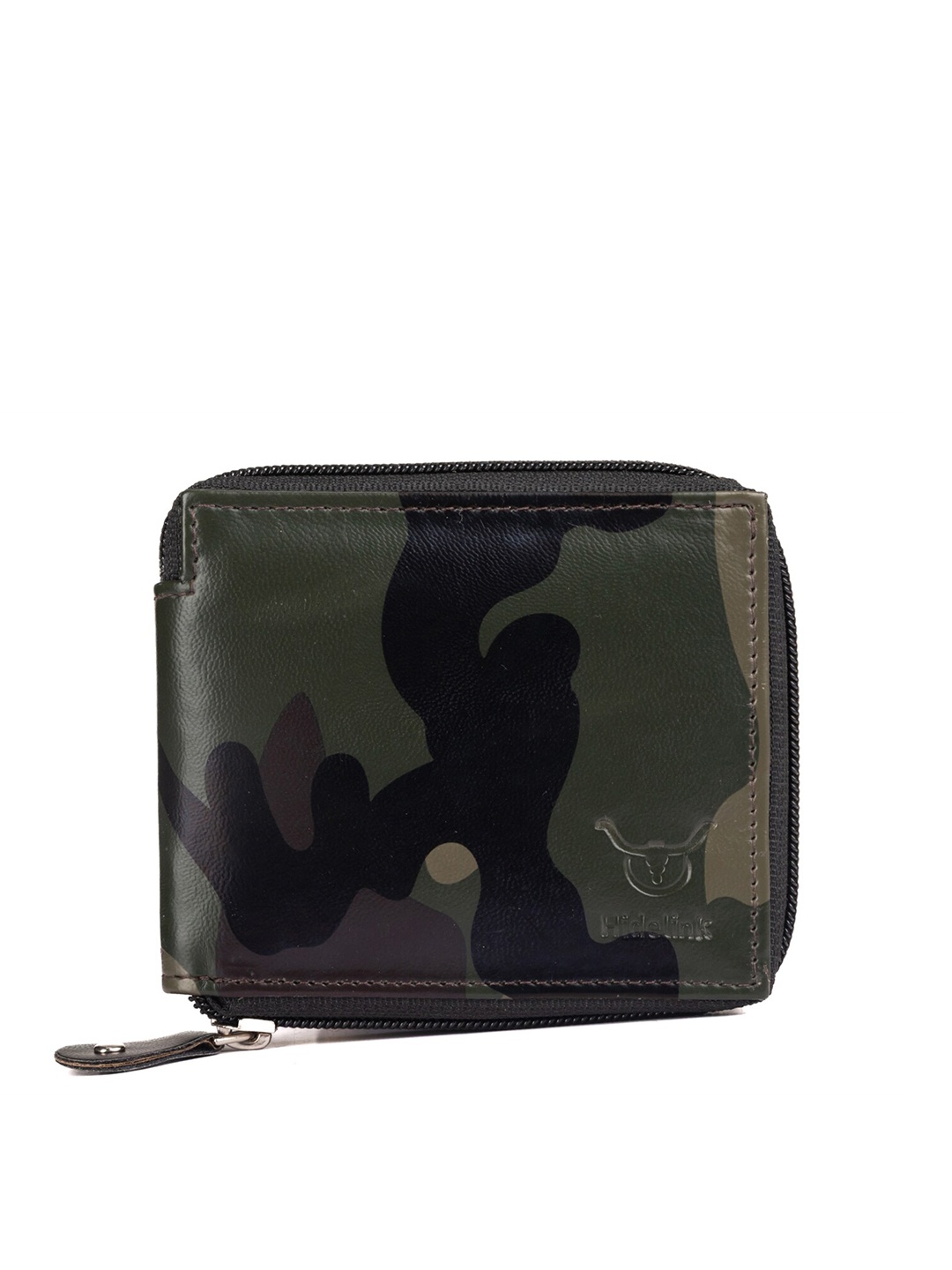 

Hidelink Men Green & Brown Camouflage Printed Zip Around Two Fold Wallet