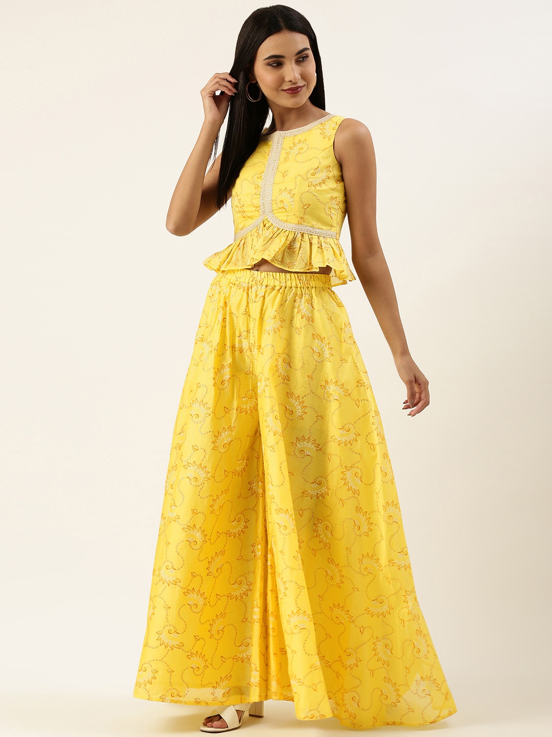 

Ethnovog Women Yellow Printed Art Silk Co Ords Set