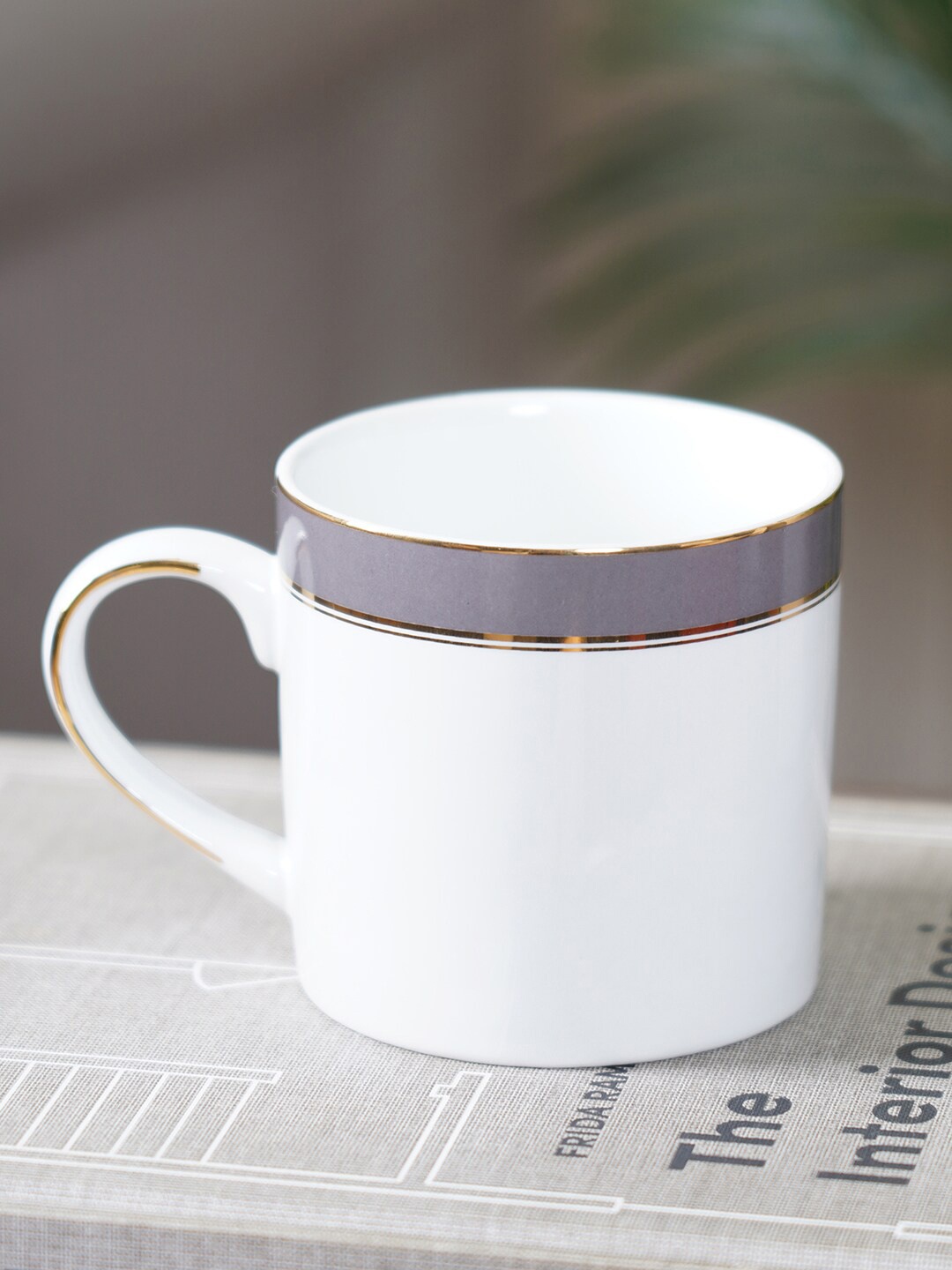 

Pure Home and Living White & Grey Set of 2 Porcelain Glossy Mugs 300 ml Each