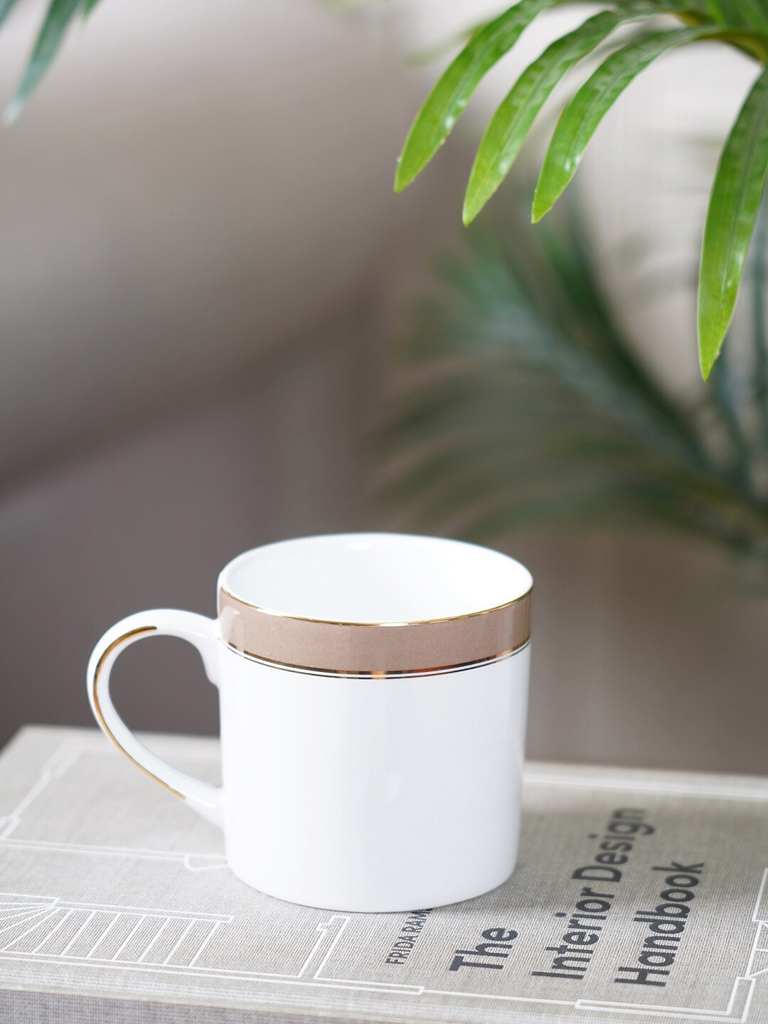 

Pure Home and Living White & Grey Set of 2 Porcelain Glossy Mugs 300 ml Each