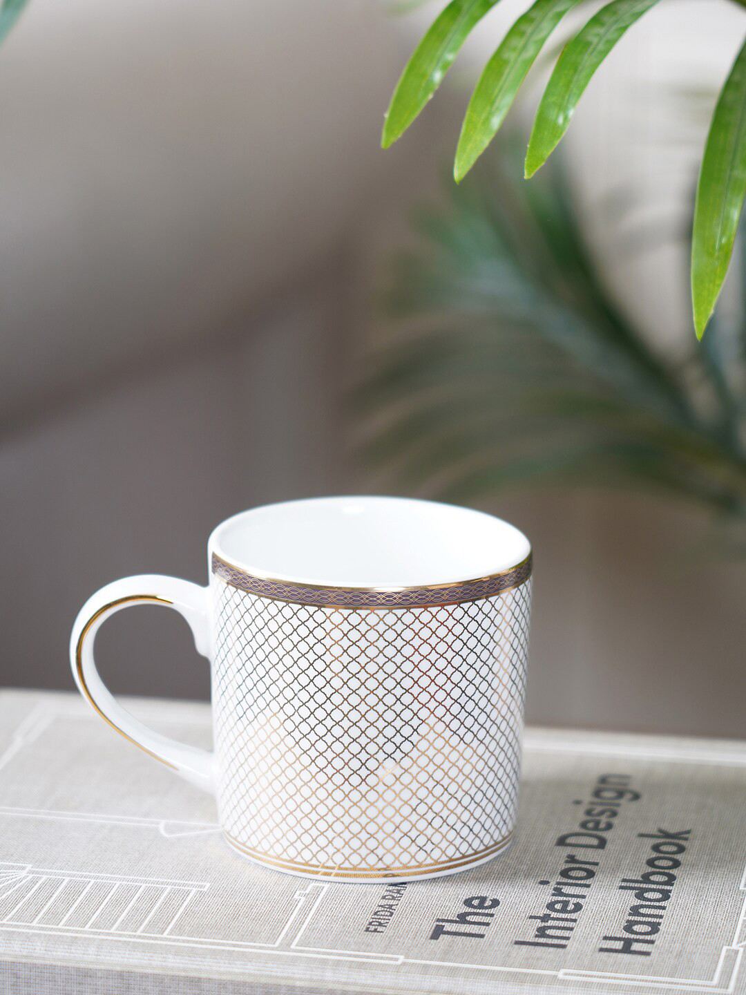 

Pure Home and Living Grey & Gold Set Of 2 Printed Porcelain Glossy Mugs 300 ml Each