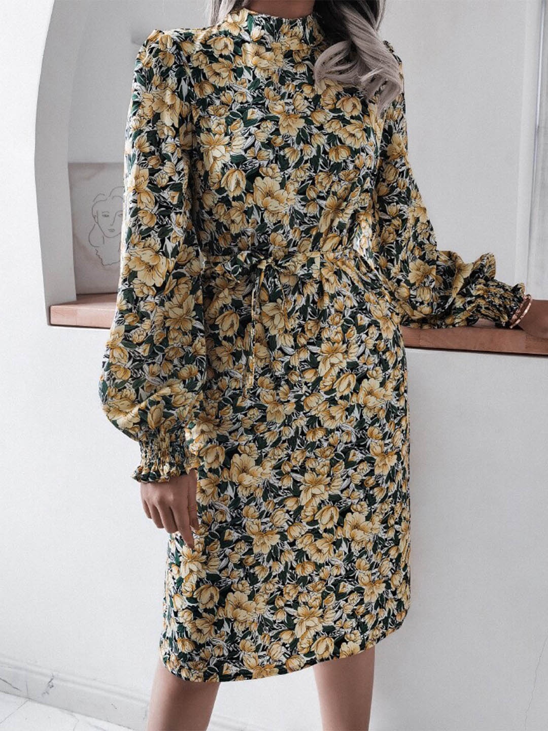 

BoStreet Yellow Floral A-Line Dress