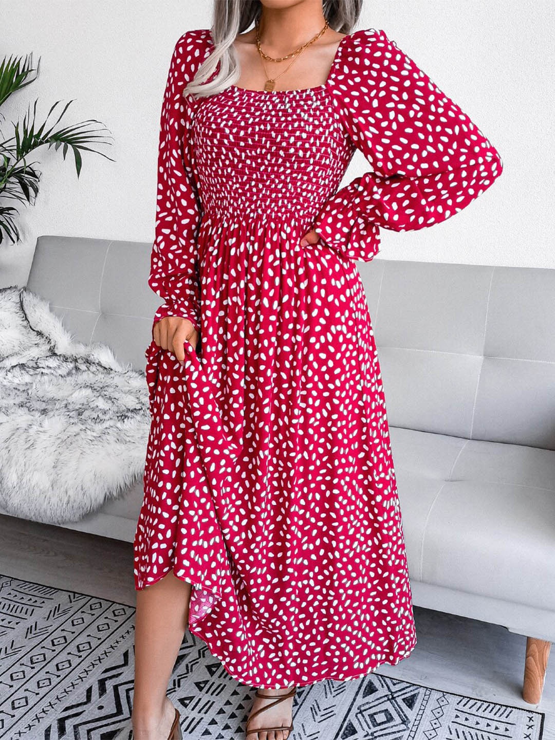 

BoStreet Women Red & White Floral Fit and Flare Midi Dress