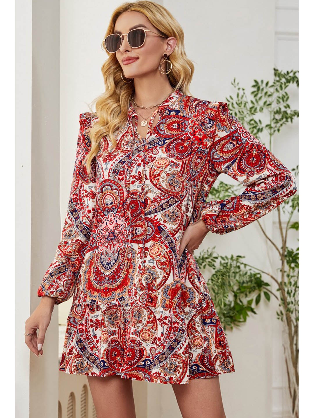 

BoStreet Red & White Ethnic Motifs Dress