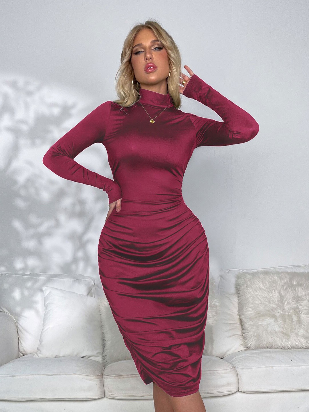 

BoStreet Maroon Solid Bodycon Dress