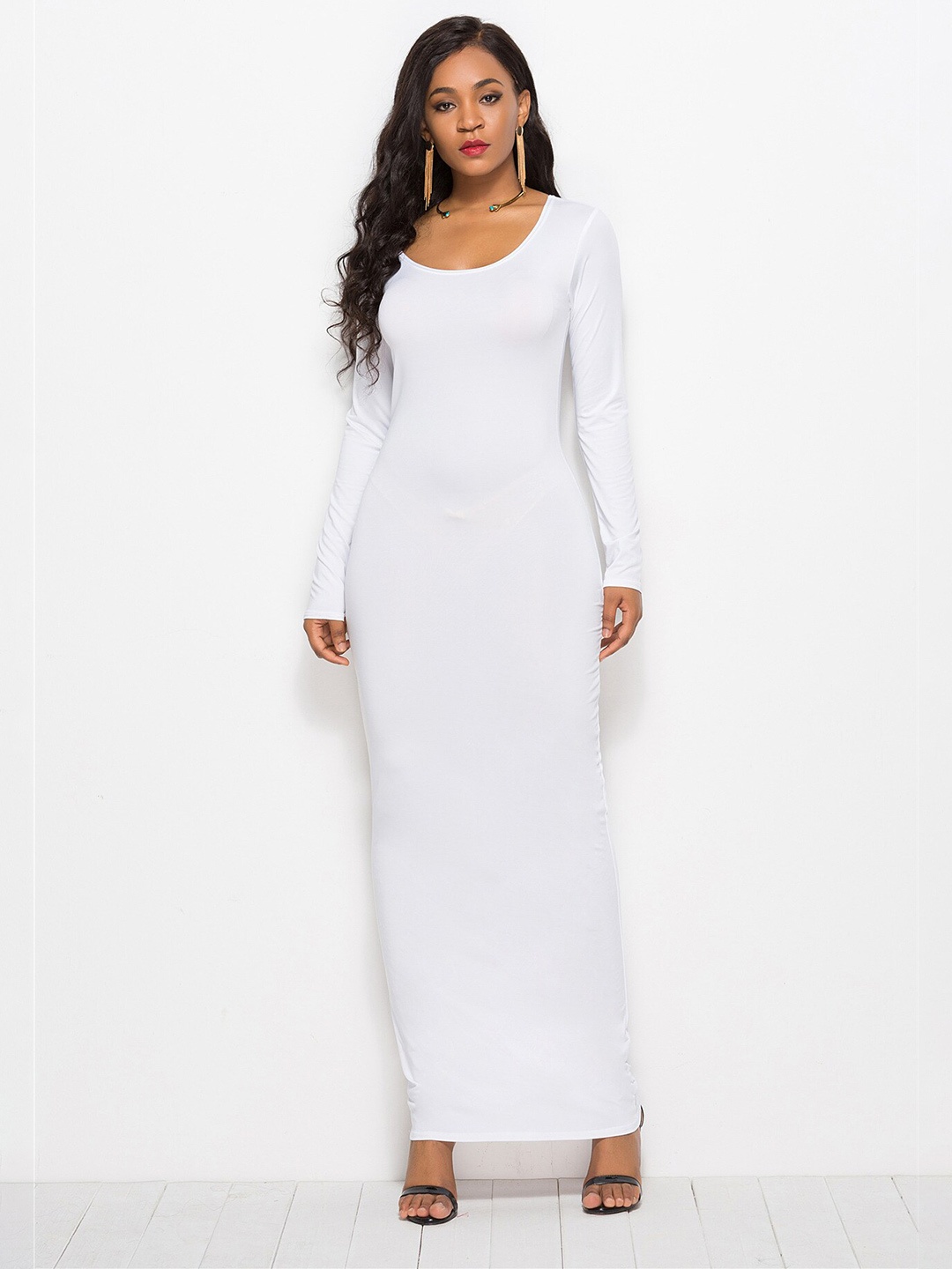 

BoStreet Women White Solid Bodycon Maxi Dress