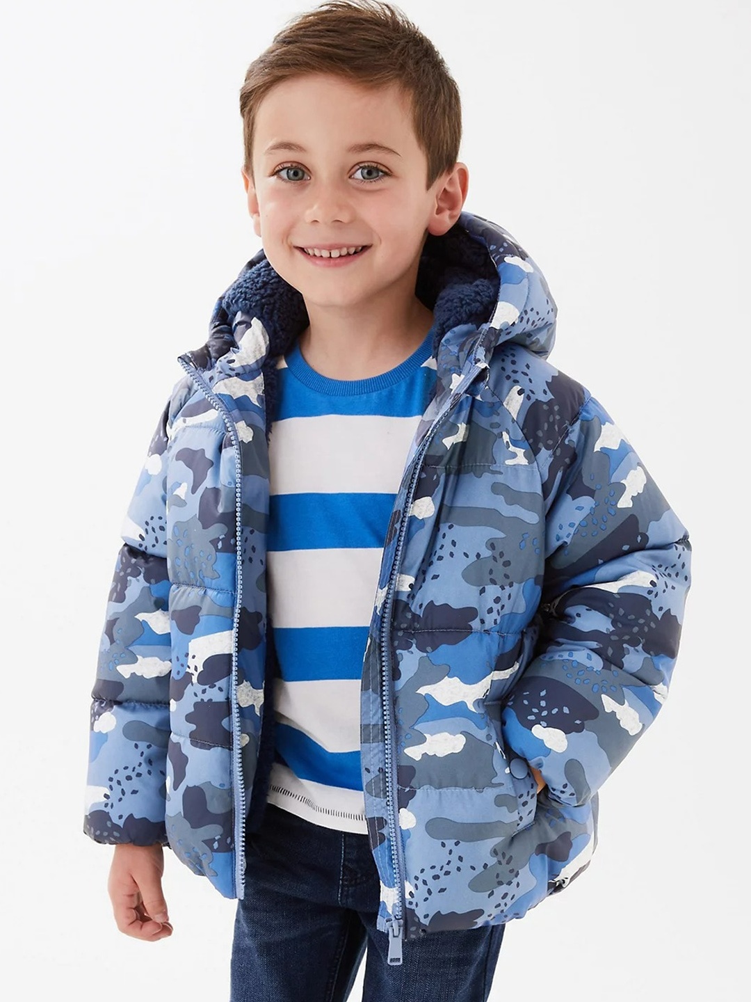 

Marks & Spencer Boys Blue & Grey Lightweight Longline Padded Jacket