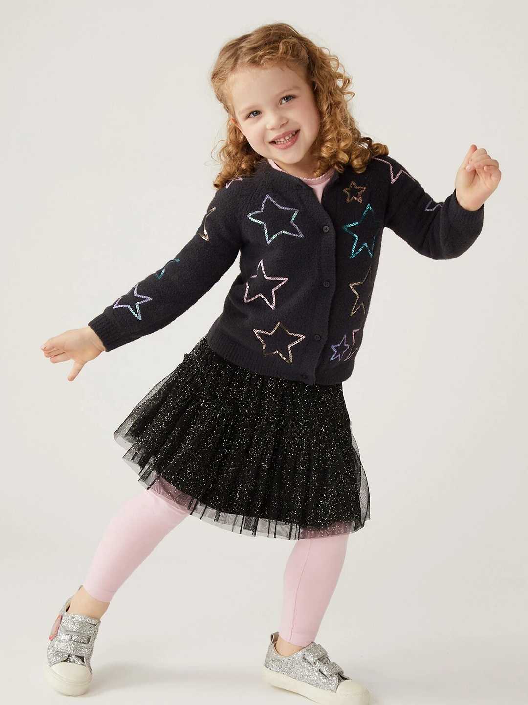 

Marks & Spencer Girls Black & Blue Printed Cardigan with Embellished Detail