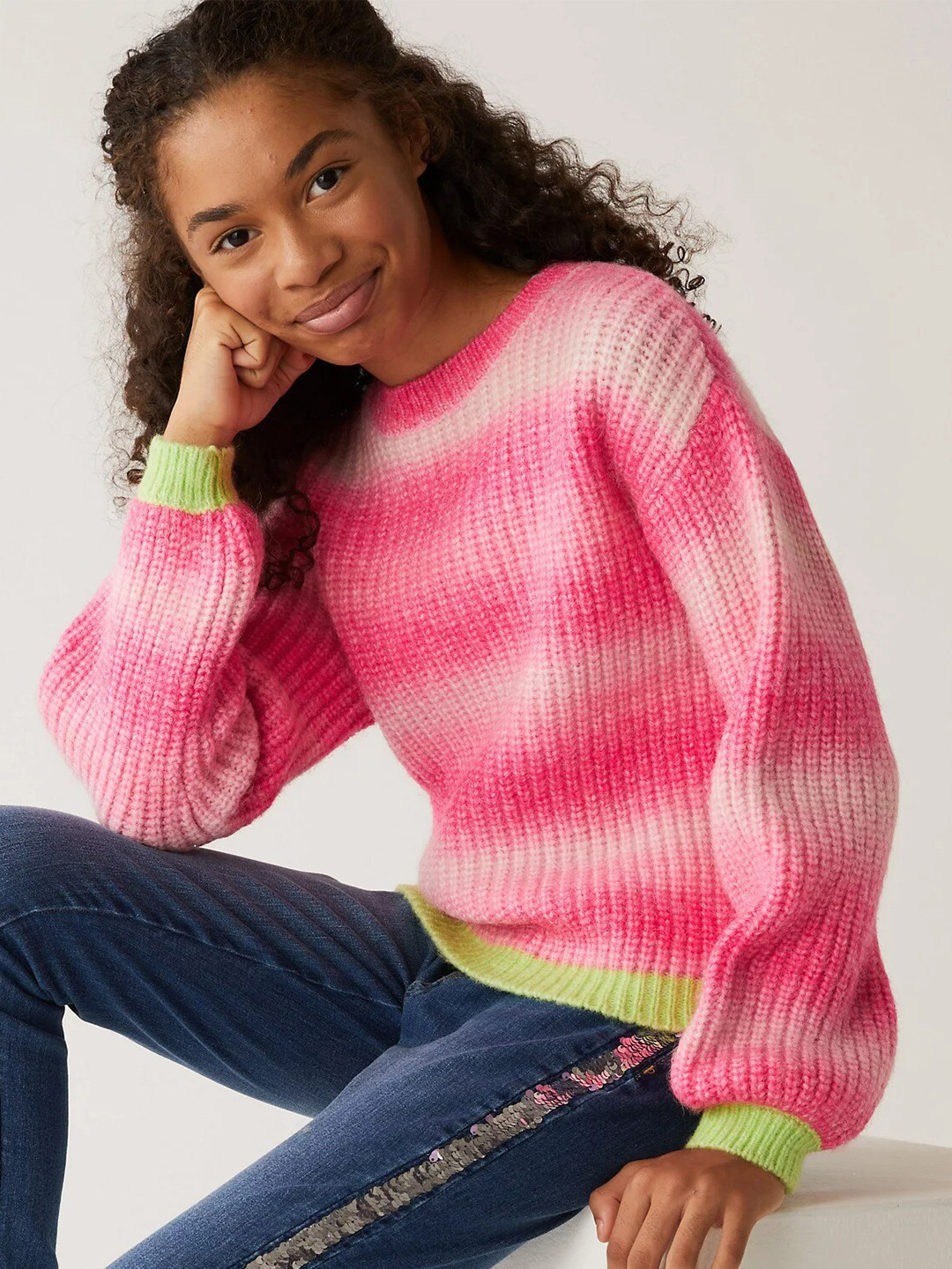

Marks & Spencer Girls Pink & White Striped Striped Pullover