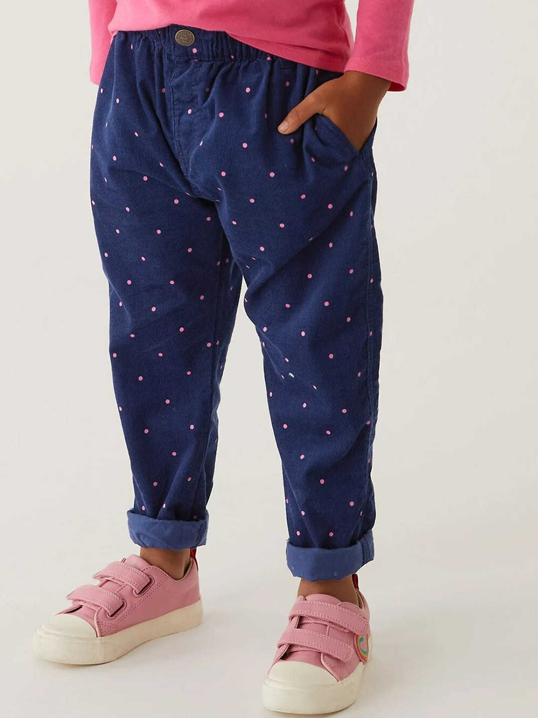 

Marks & Spencer Girls Navy Blue Printed High-Rise Cotton Trousers