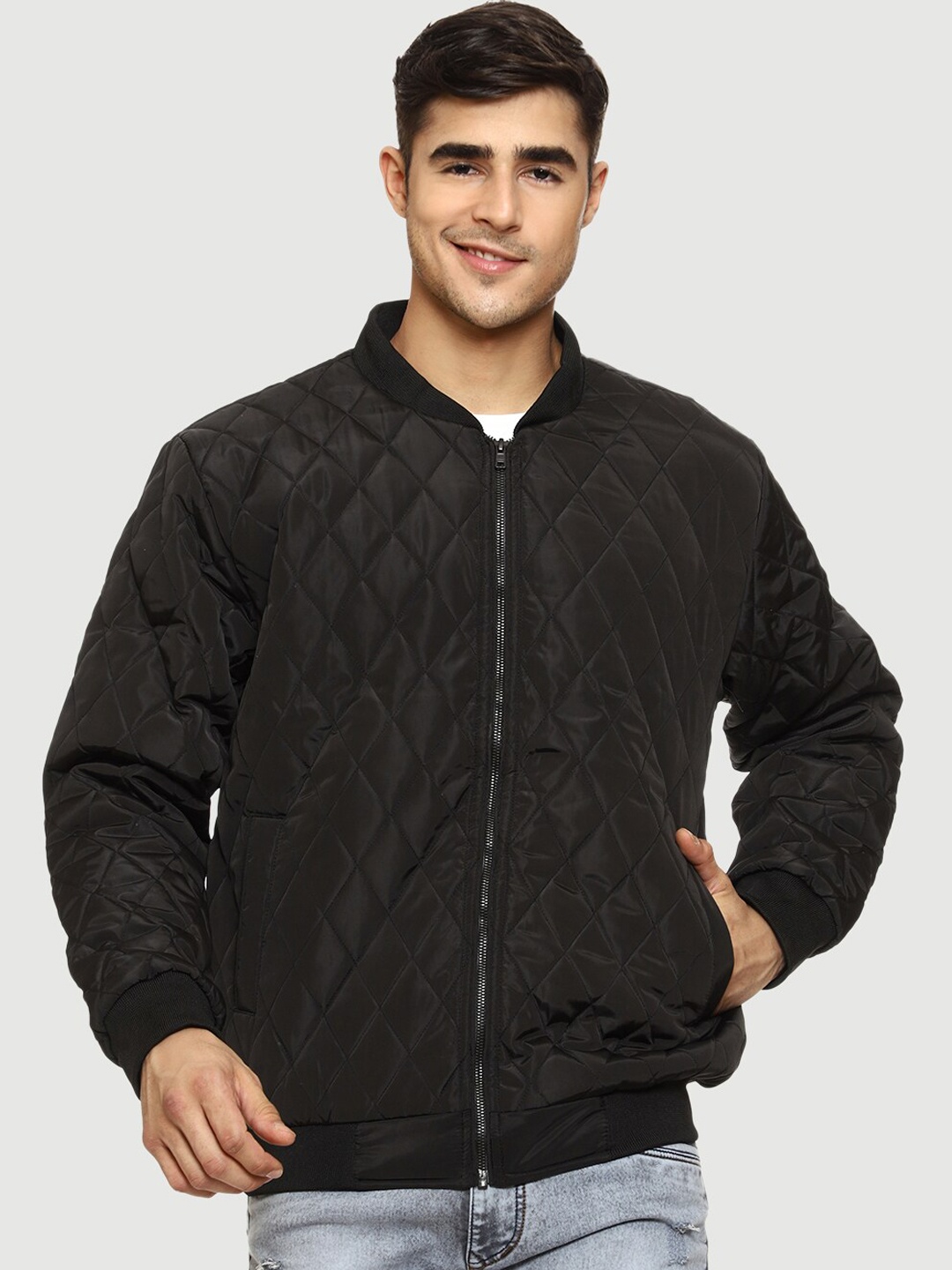

Mark Leute Men Black Solid Quilted Jacket
