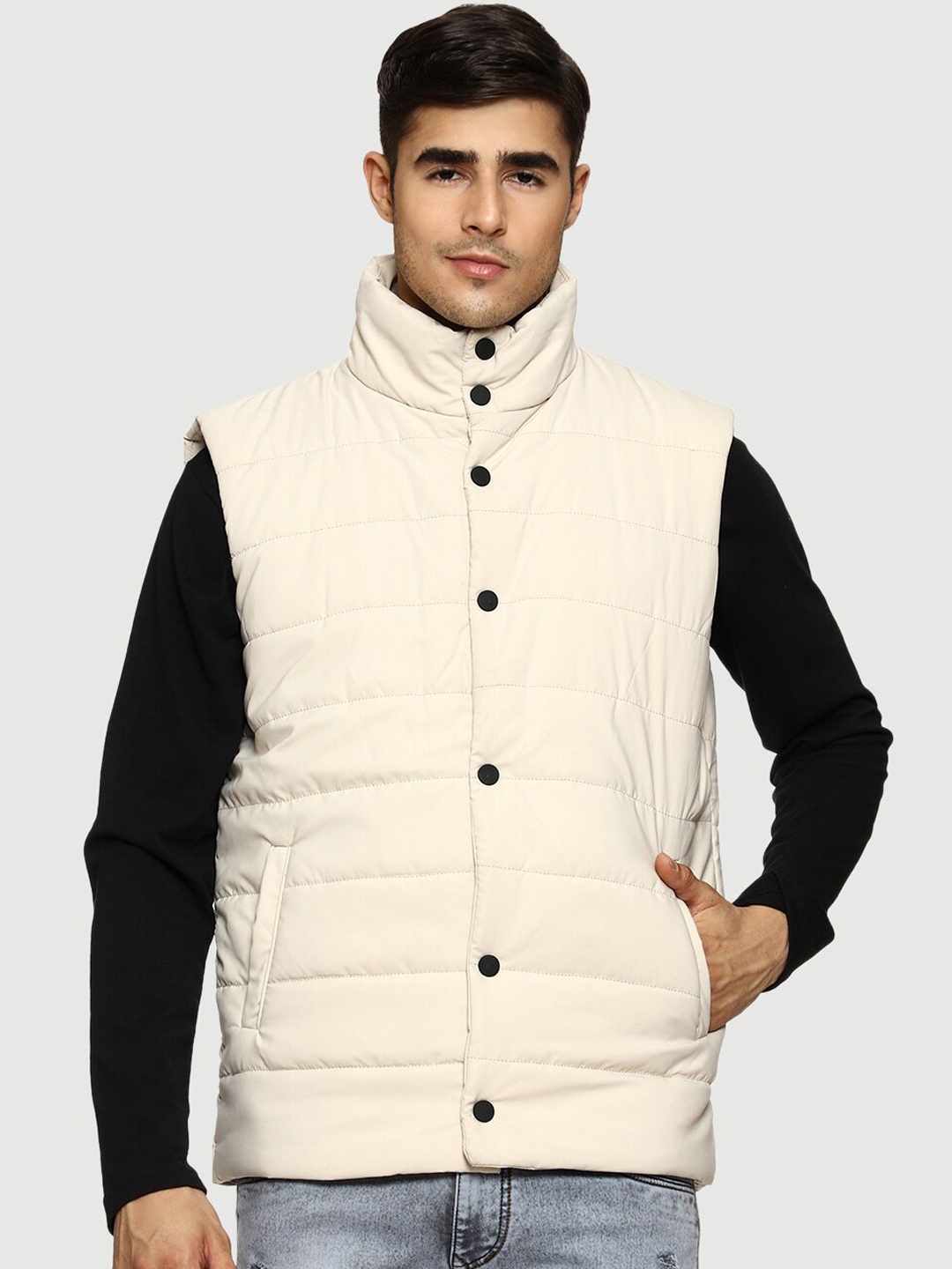 

Mark Leute Men Cream-Coloured Padded Jacket