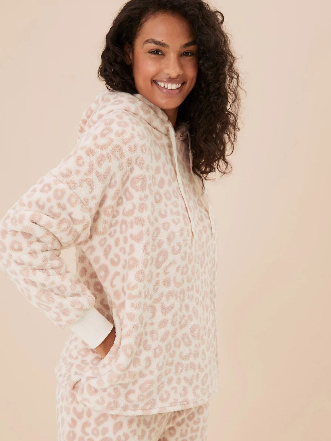 

Marks & Spencer Women Off White Printed Hooded Sweatshirt
