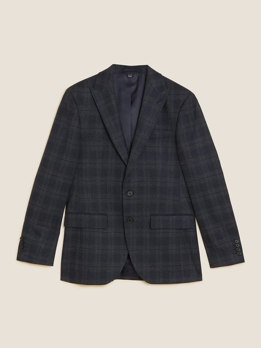 

Marks & Spencer Men Navy Blue Checked Single Breasted Formal Blazer