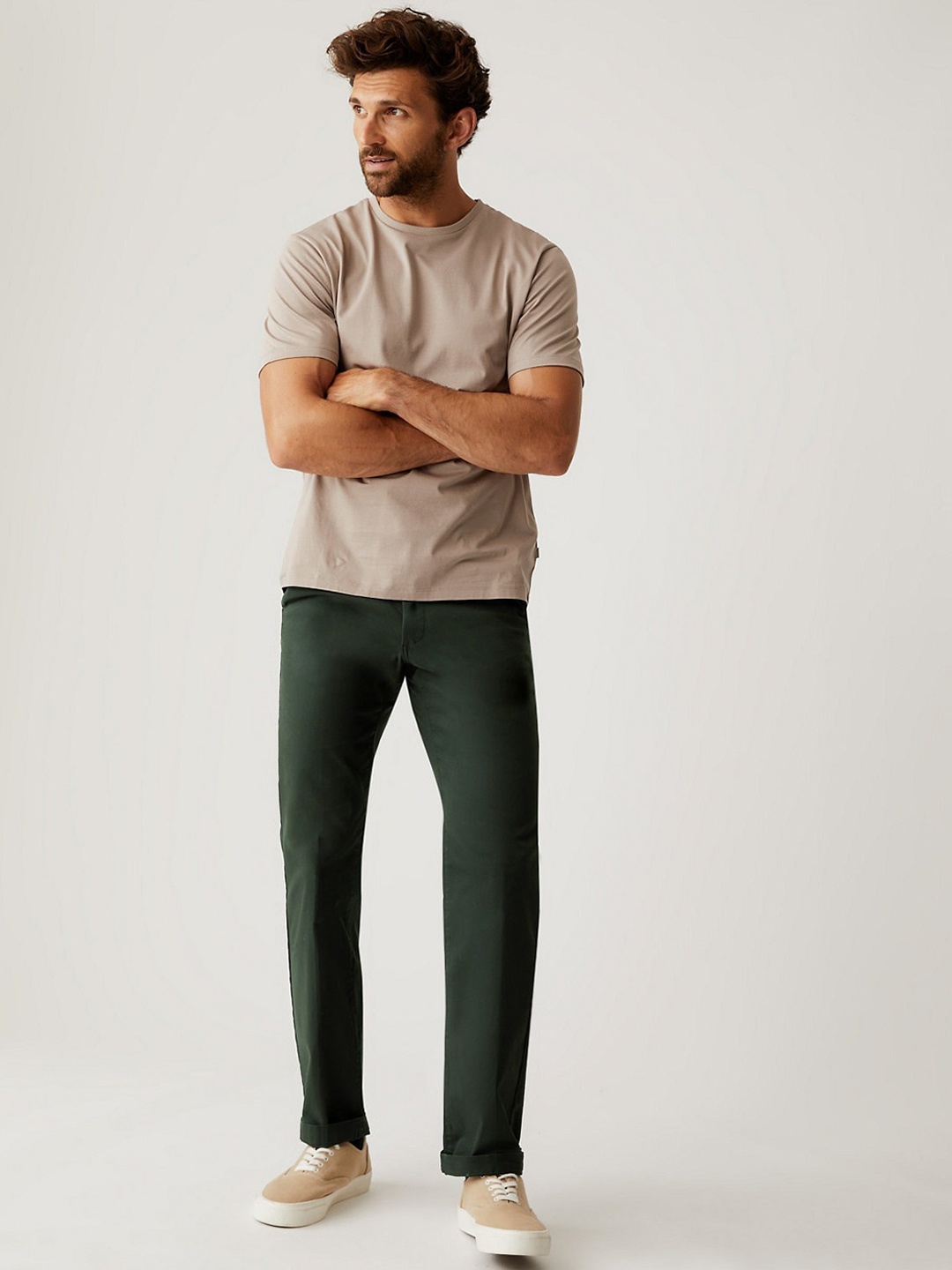 

Marks & Spencer Men Green High-Rise Chinos Trousers