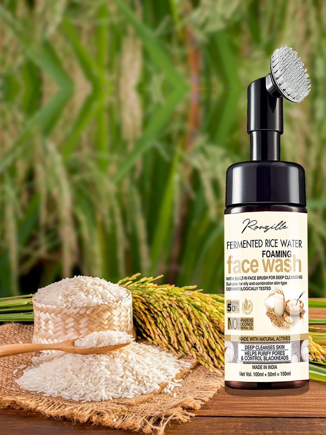 

Ronzille Fermented Rice Water Cleansing with Built-In Face Brush Foaming Face wash 150 ml, Cream