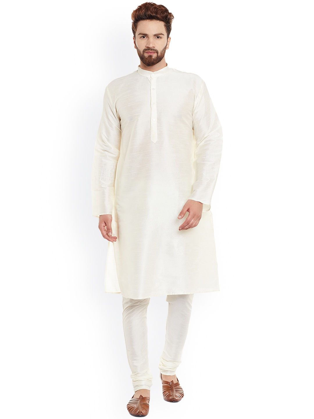 

SOJANYA Men Off-White Solid Kurta with Churidar