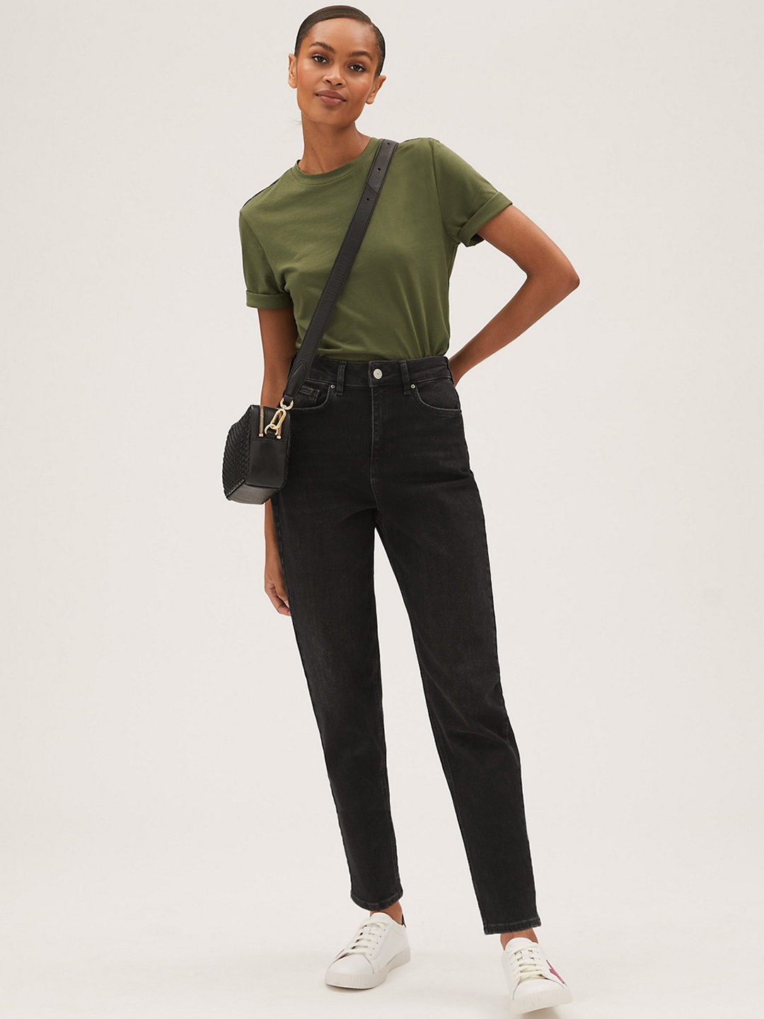 

Marks & Spencer Women Black Cotton Straight Fit High-Rise Jeans