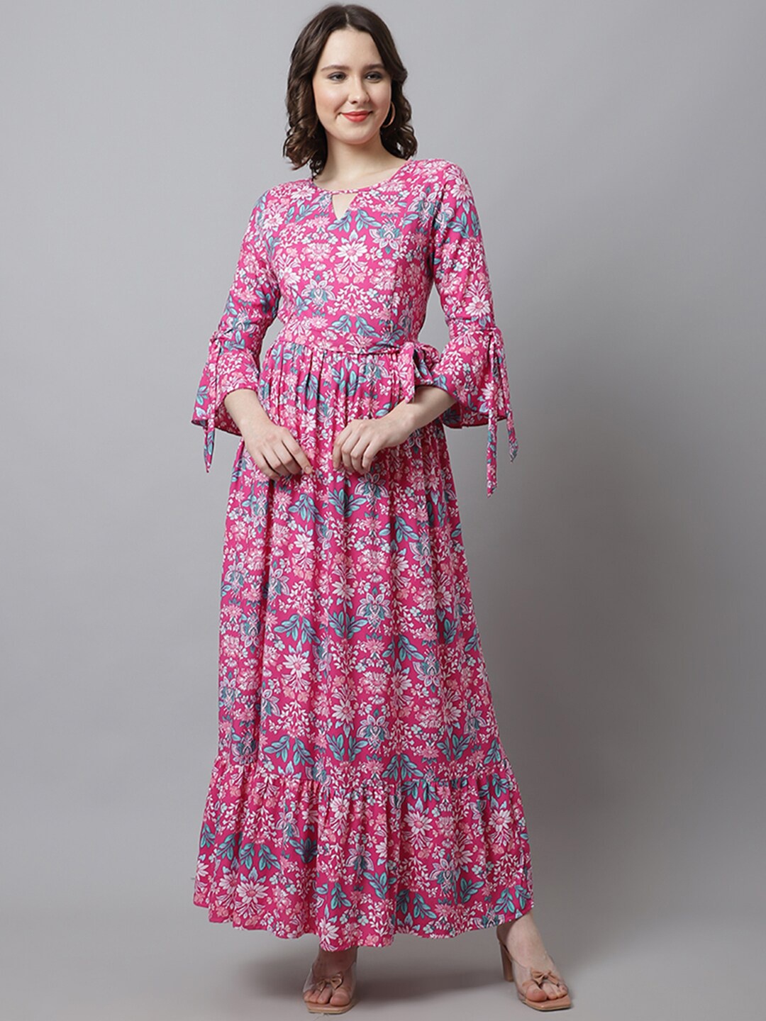 

Frempy Pink Floral Printed Maternity Maxi Dress