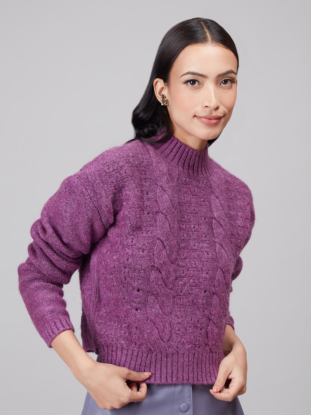 

20Dresses Women Purple Cable Knit Pullover Sweater