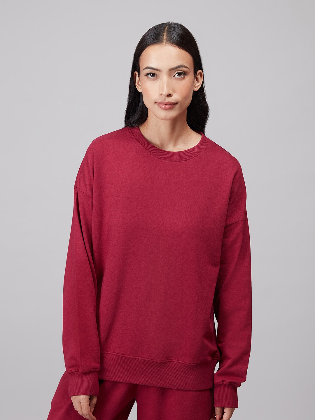 

20Dresses Women Maroon Oversized Cotton Sweatshirt