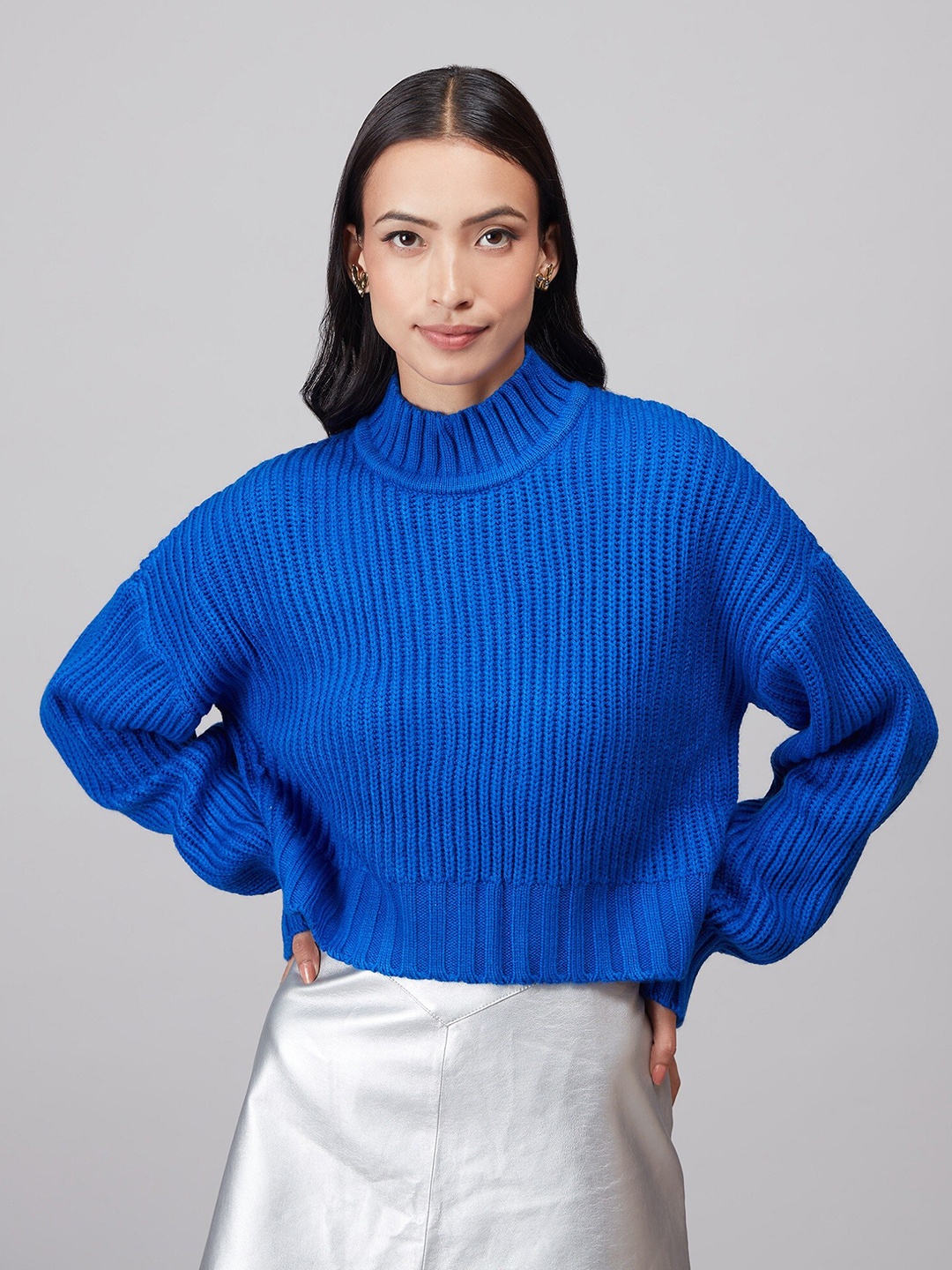 

20Dresses Women Blue Ribbed Pullover