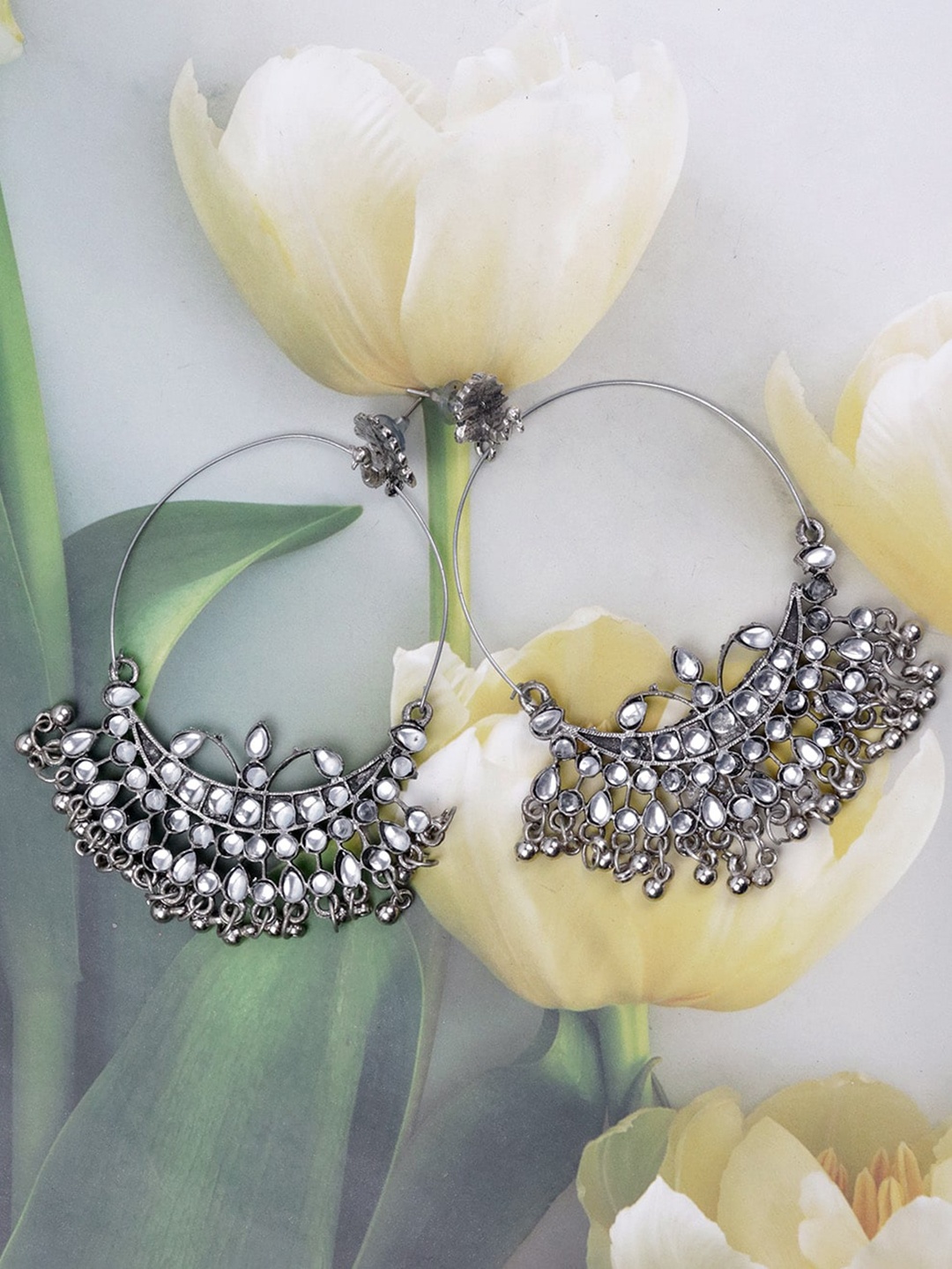 

Krelin Silver-Plated & White Circular Chandbalis Earrings