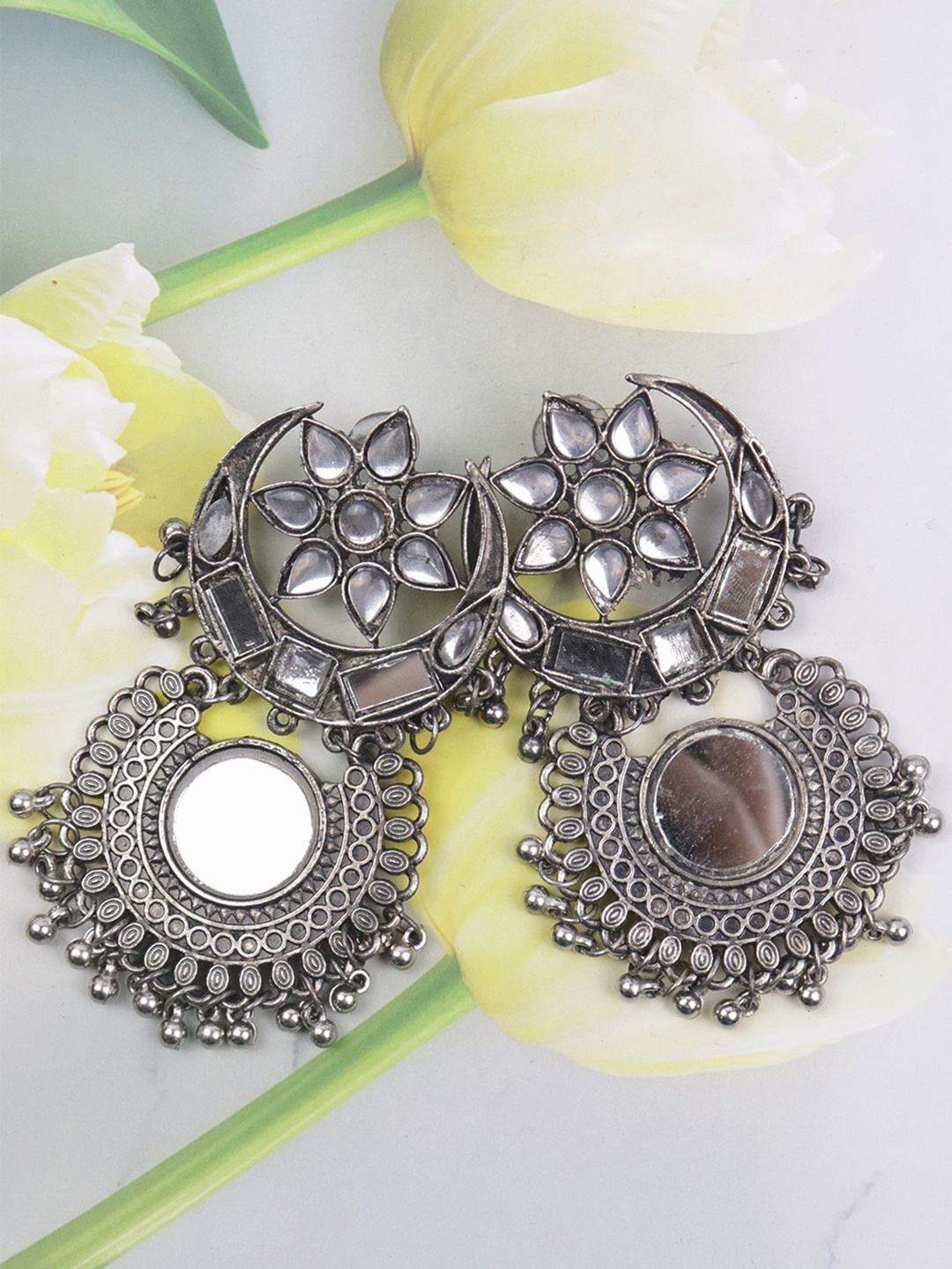 

Krelin Silver-Toned Circular Chandbalis Earrings