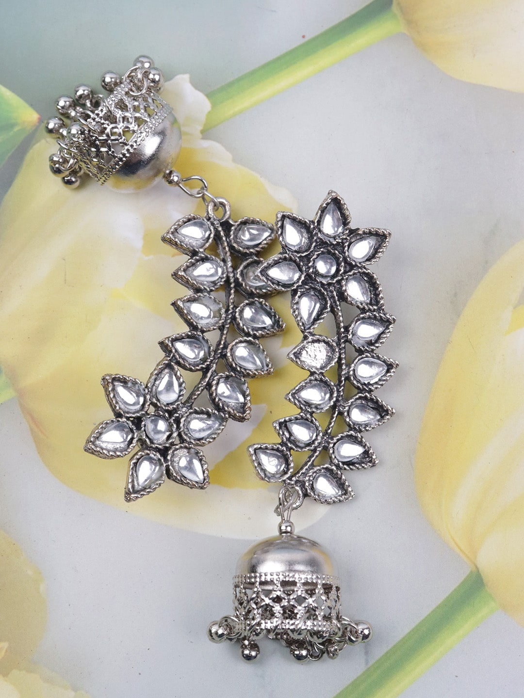 

Krelin Silver-Toned Floral Jhumkas Earrings