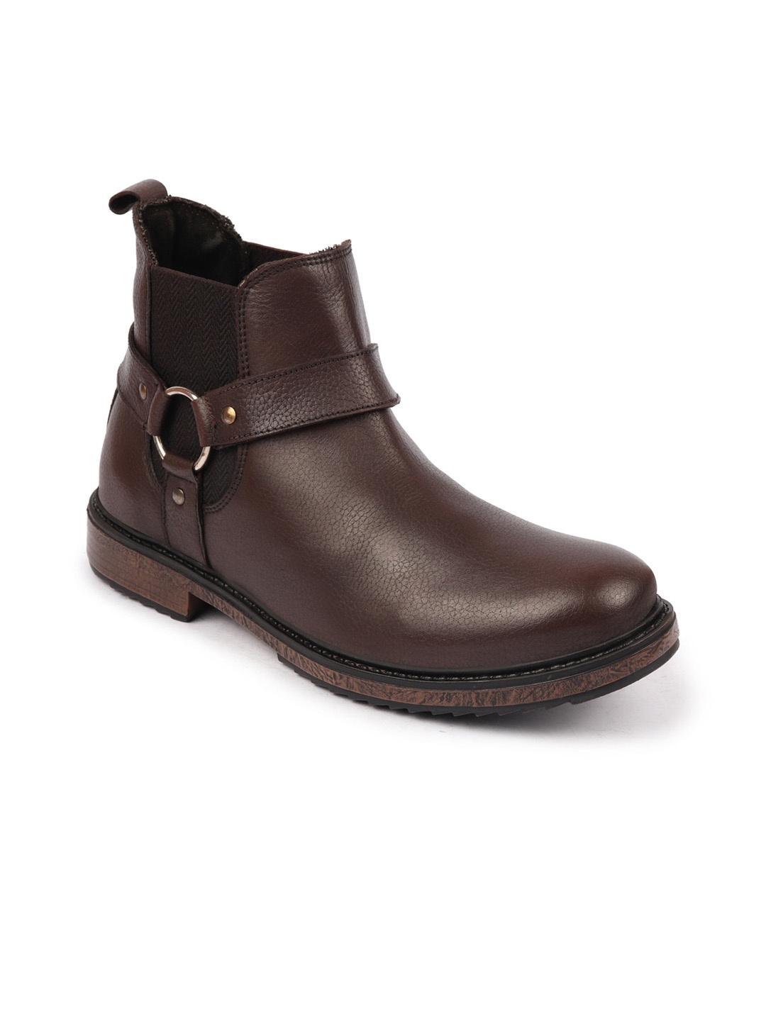 

FAUSTO Men Brown Solid Leather Chelsea Boots